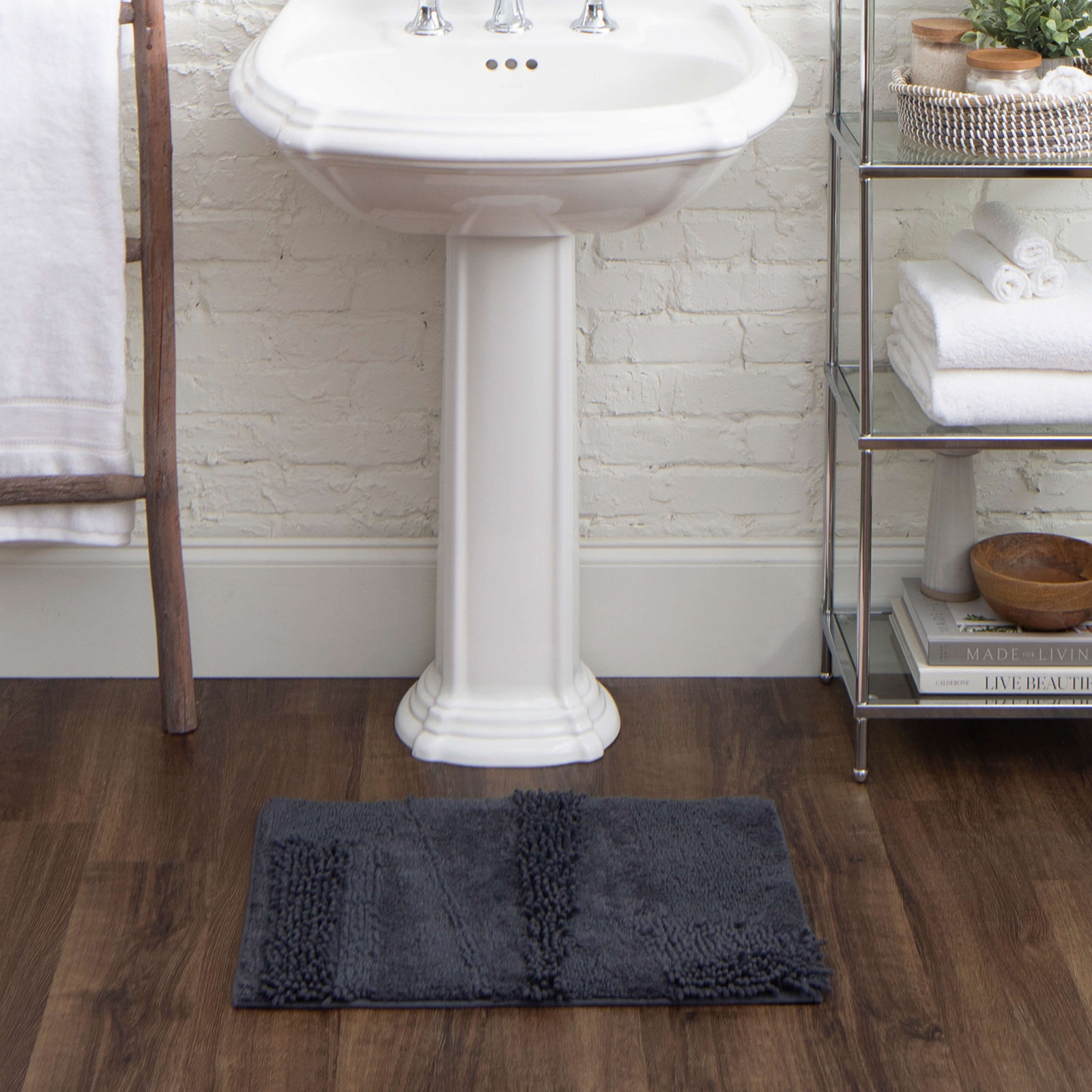 Laverne Solid Cotton Bath Rug, 17" W x 24" L, Charcoal