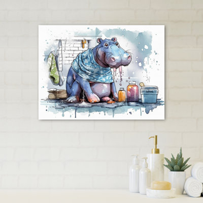 «Grey Hippo in the Bathroom II», impression sur toile tendue