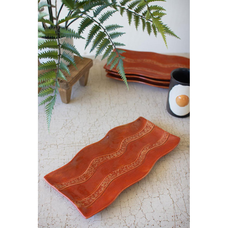  Ceramic Serving Platter Bacon Design Decorative Serveware for Tabletop Decor Orange Glazed Finish