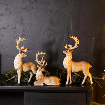 Glittered Holiday Deer Figurine (Set of 3)
