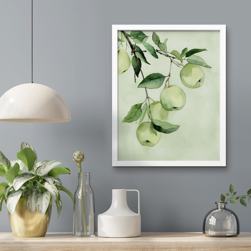 «Green Apples Illustration Realism Rustic Nature Relax / Calm Multicolor Office» sur papier, Blanc, H 16 po x l 12 po