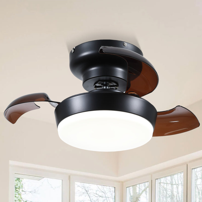 24" Modern Retractable Bladeless Ceiling Fan With Light And Remote, Black