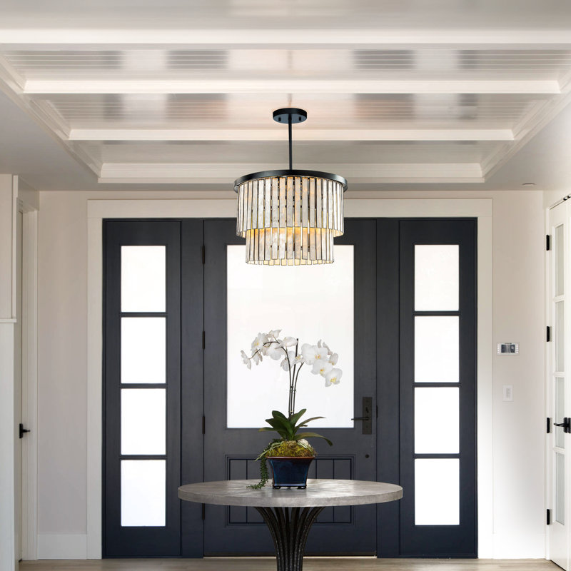 Johncarl 5 Light Modern Coastal Natural Capiz Shell Chandelier in Black Lighting