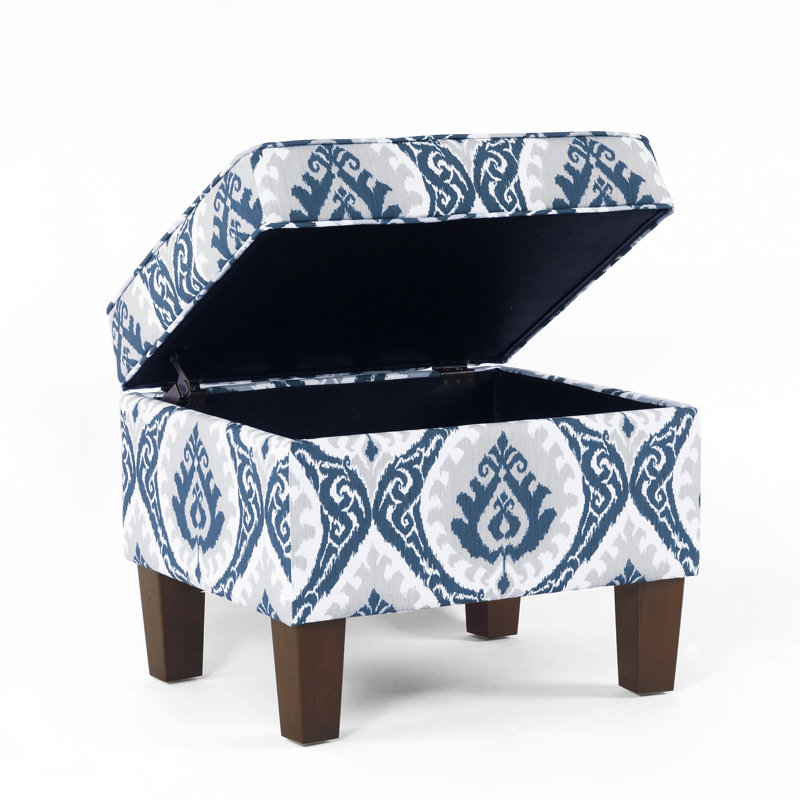 Gorton Medium Storage Ottoman, Blue Ikat Medallion Print