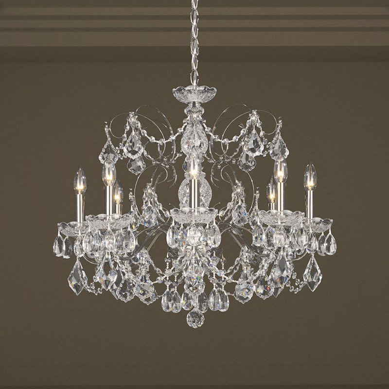Century 8 - Light Candle Style Chandelier, Polished Silver, Heritage Handcut Crystal Clear