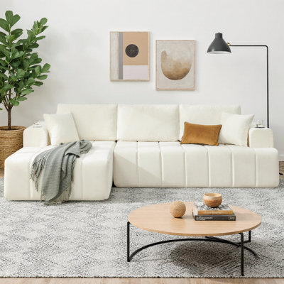 108" L-Shaped Chenille Sectional Sofa, Cloud Style Boneless Couch with Left Chaise, Modern Upholstered Sofa with Cup Holders & Side Pockets, Compression Sofa for Living Room