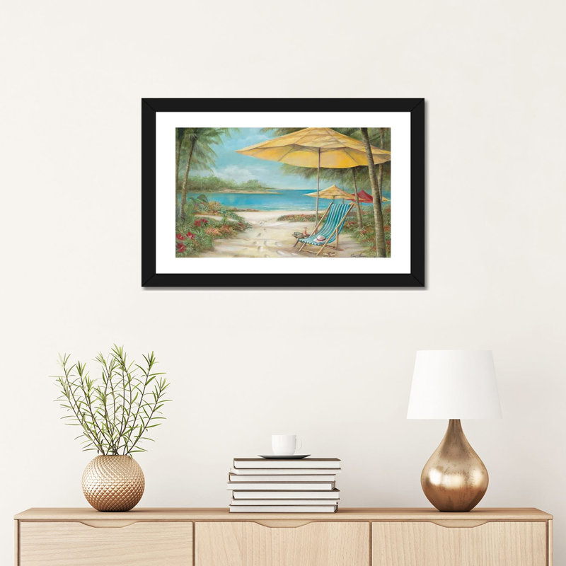 «Relaxing Paradise II» par Ruane Manning - reproduction d'art, H 16 po x l 24 po x P 1 po, Papier encadré noir, Blanc