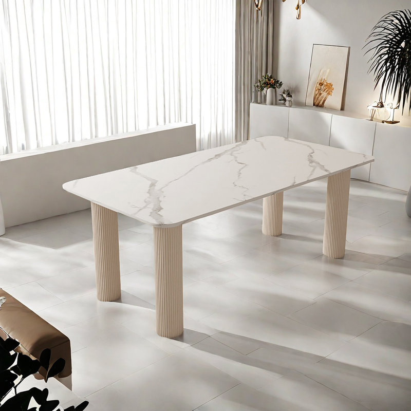 Glossy Rock Dining Table Rectangular Dining Table, 29.5"H x 63"L x 31.5"W