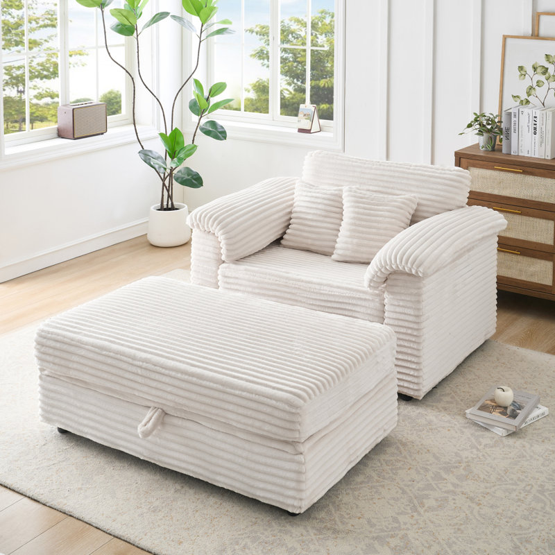 Canapé en tissu d'ameublement avec repose-pieds 47,24 po, Blanc