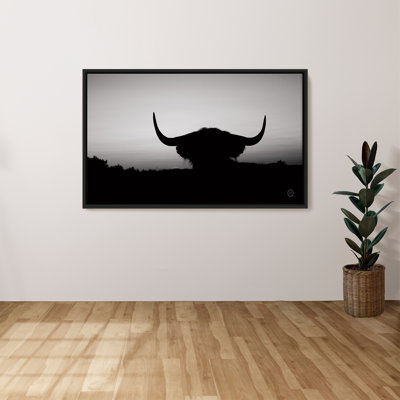 "Bull Set BW Crop" par Nathan Larson, reproduction sur toile dans un cadre flottant