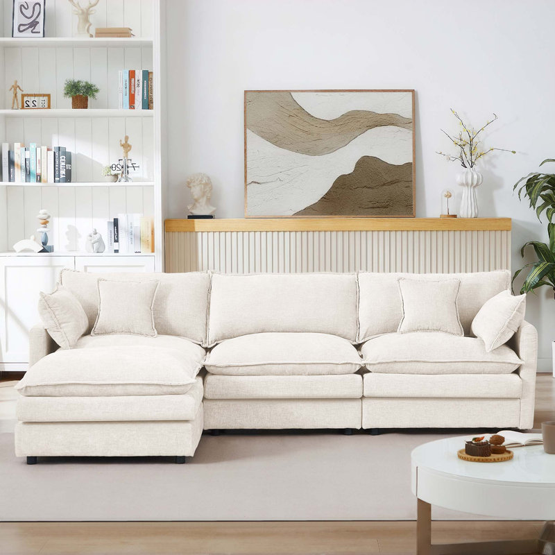 Canapé modulaire en L avec repose-pieds amovible, Beige