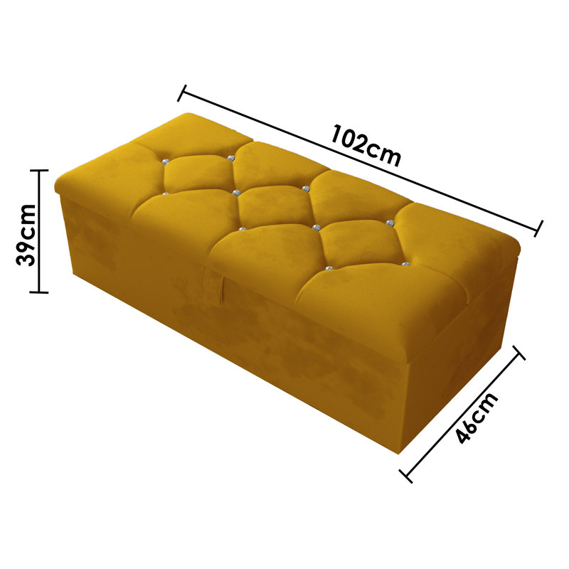 Alax 102cm Wide Rectangle Geometric Standard Ottoman with Storage, Turmeric