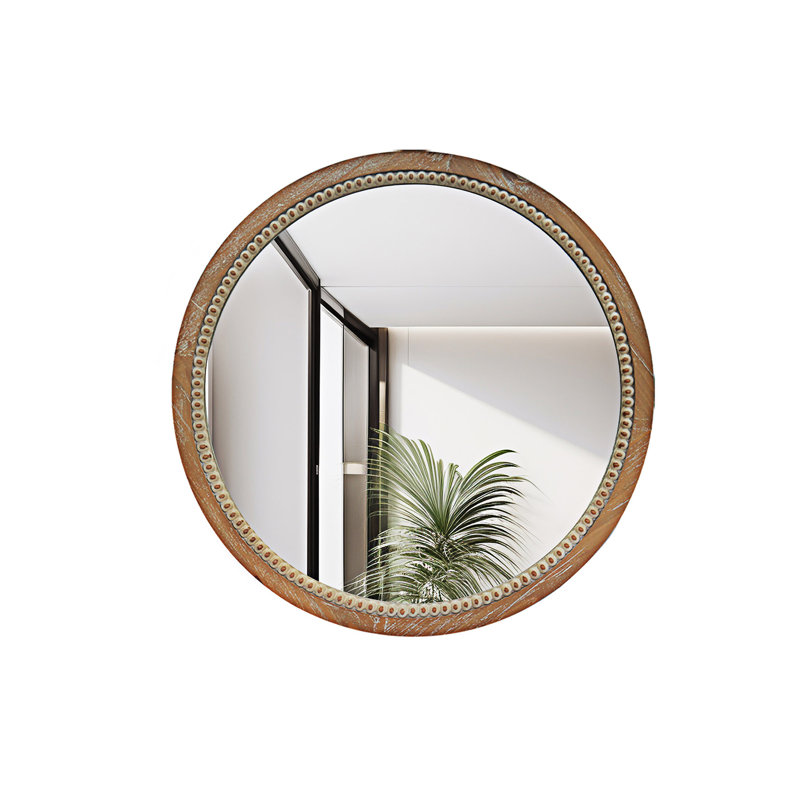 Round Wood Beaded Wall Mirror