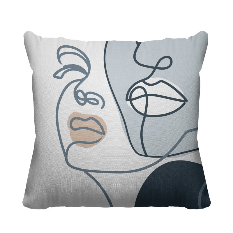 Coussin décoratif intérieur / extérieur Conte Minimalist Line Face, L 17 po x H 17 po, gris