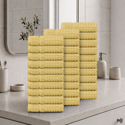Ensemble de serviettes de toilette 30 pièces Willow - 100% coton peigné, qualité supérieure 630 g / m², jaune, ultra doux et très absorbant (30 serviettes de toilette)