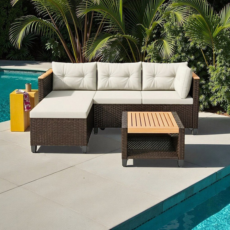 Ensemble de canapé modulaire d'extérieur de luxe avec rangement caché et coussins moelleux - rotin PE et structure résistante à la rouille