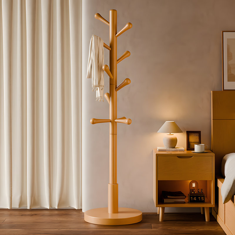 Portemanteau en bois massif pour la chambre à coucher, le salon et le bureau - Cintre autoportant avec plusieurs crochets pour vestes, chapeaux et sacs