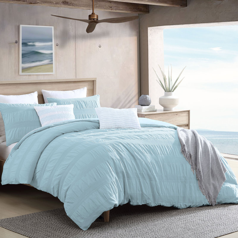 Ensemble de housse de couette 100% coton Moselle Moselle, Housse de couette très grand et 2 taies, Bleu