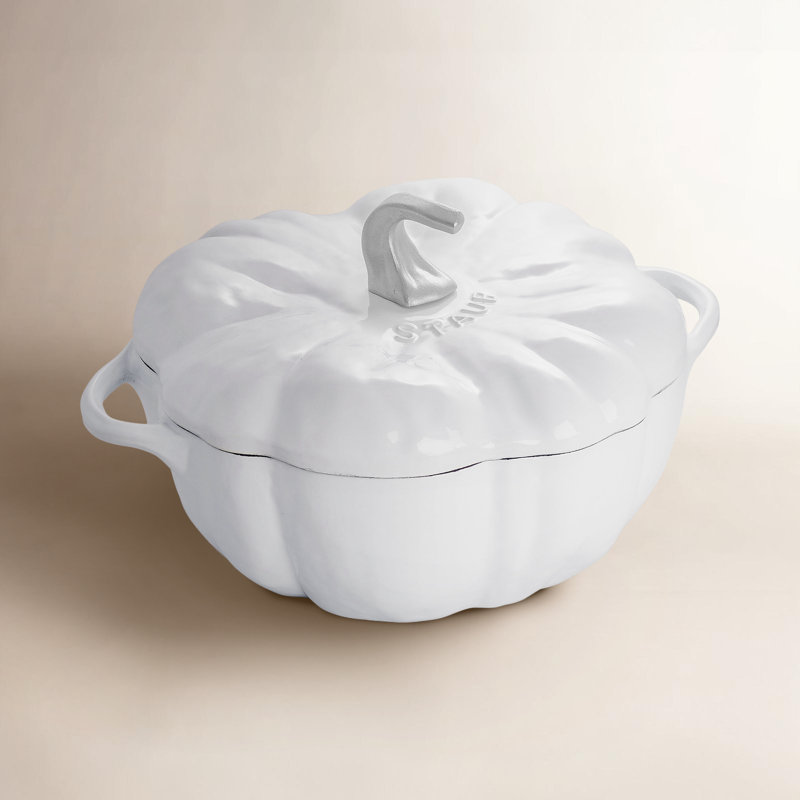 Cast Iron 3.5 Qt Pumpkin Cocotte with Stainless Steel Knob, White