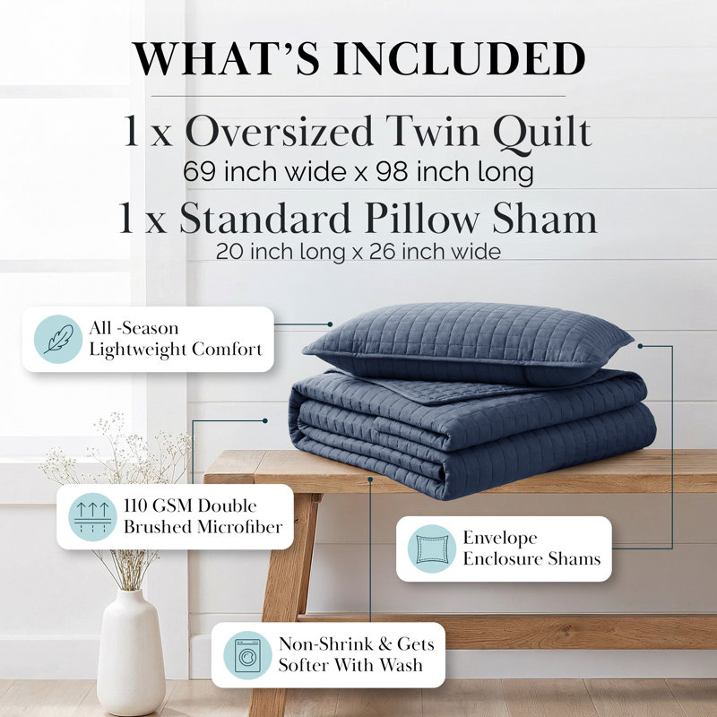 Ensemble de courtepointe surdimensionnée Southwest Fine Linens, Courtepointe simple / simple TG + 1 taie décorati, Bleu foncé
