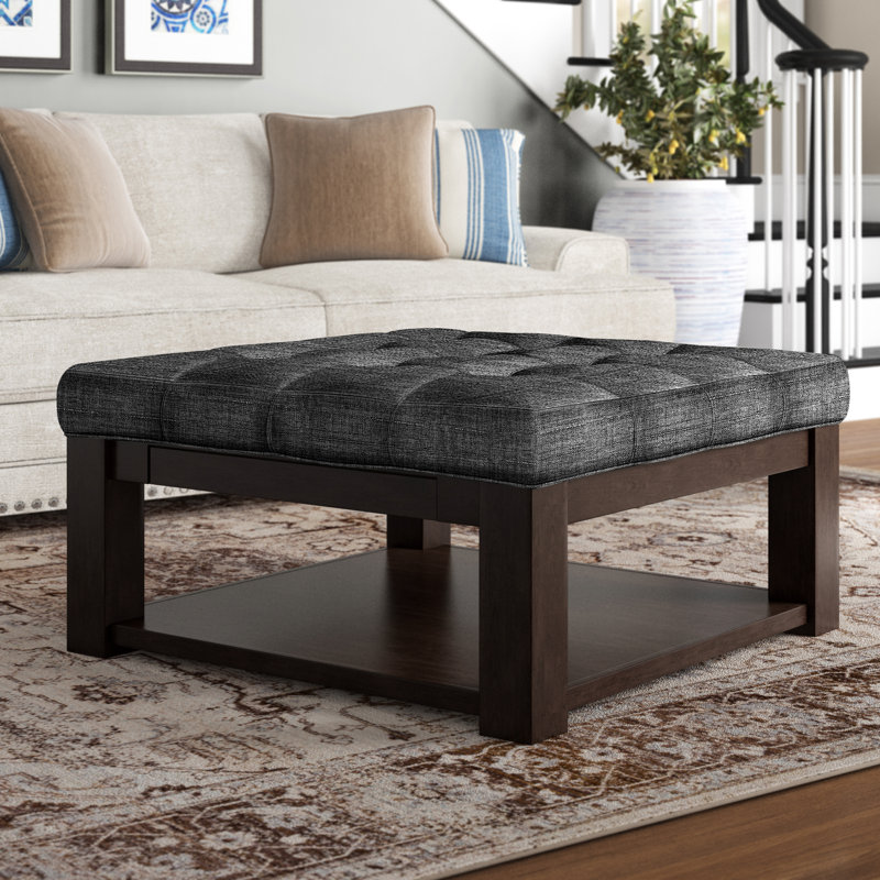 Arthuro Upholstered Ottoman, Heathered Beige Linen, Natural