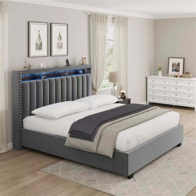 Lift Storage Bed With RF LED Lights, Storage Headboard ,QUEEN Size -  Ivy Bronx, 30475D9AAA034B608955173DAC9DFA47