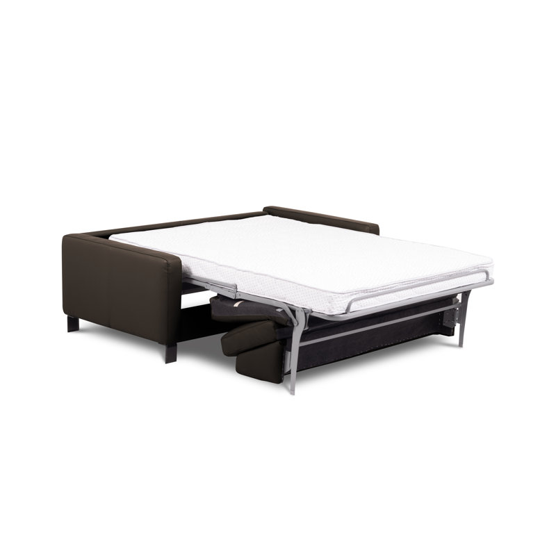 Najmul Genuine Leather Foldable Sofabed with Mattress, Brown