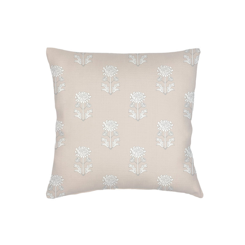 Light Grey Block Print Linen Pillow 14x20 with Down Alternative Insert, Beige, Square 20", Polyester