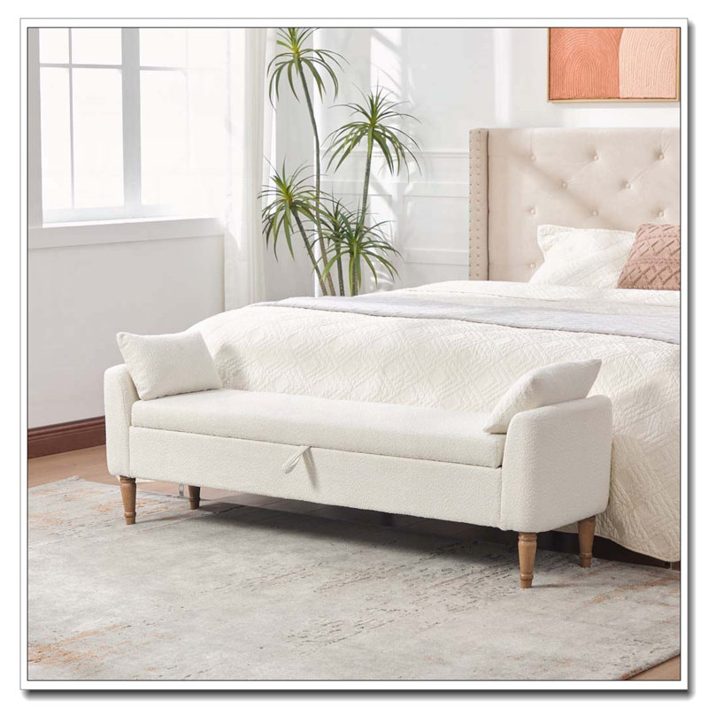 Banc de rangement avec accoudoirs et coussins, Ivoire ivoire