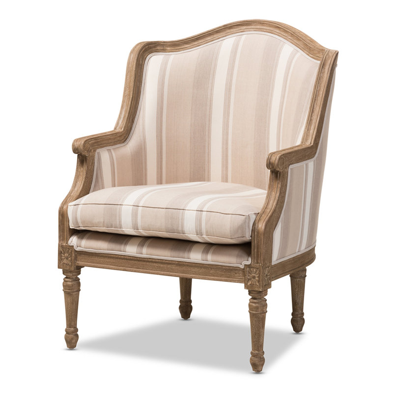Atanasio 27.75" Wide Arm Chair, Light Brown, Light Gray Cotton Blend