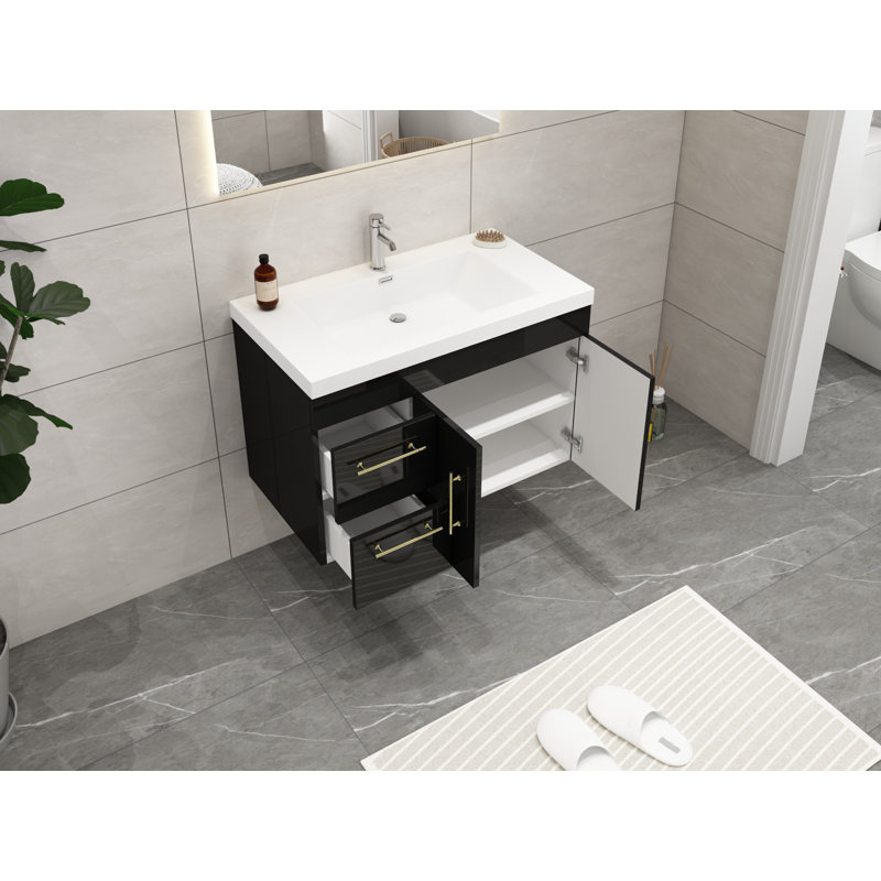 Carliss 35.5'' Single Bathroom Vanity with Acrylic Top, Black, Gold