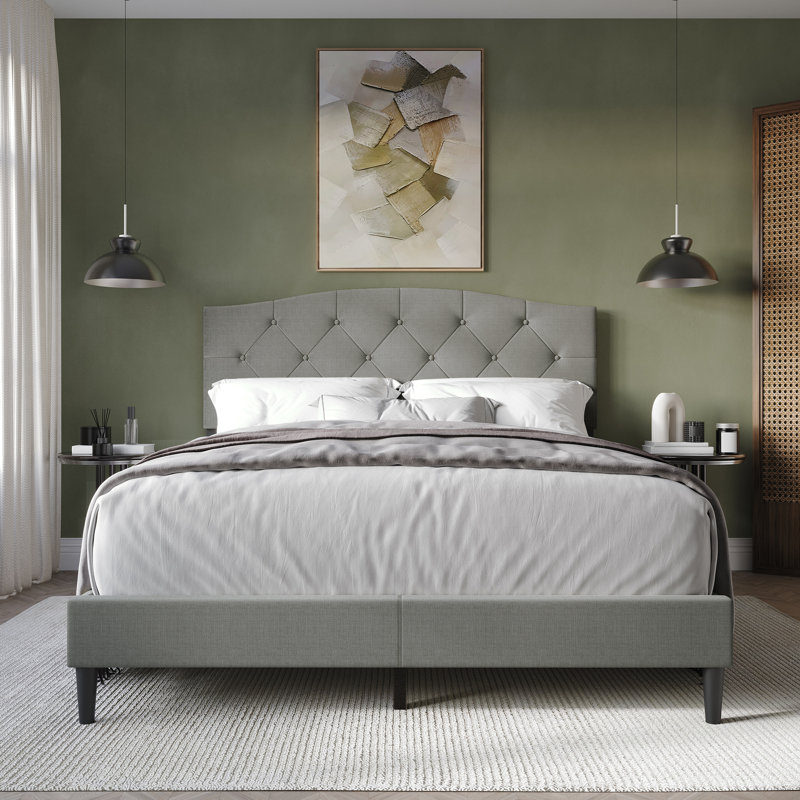 Nahiem Upholstered Platform Bed, Full / Double, Light Gray