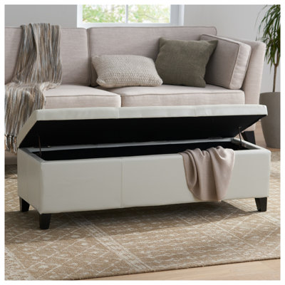 Repose-pieds rectangulaire en similicuir avec pieds en bois massif ivoire