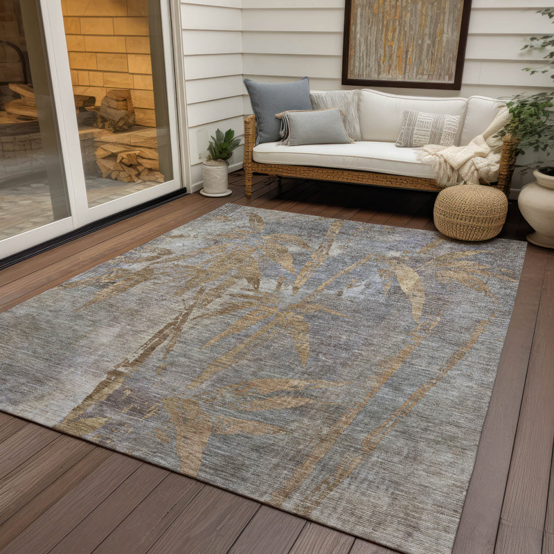 Tapis botanique intérieur / extérieur lavable à la machine Bernadette ACN2222, Rectangle 10 pi x 14 pi