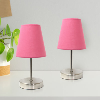 Amandev Simple Designs Sand Nickel Mini Basic Table Lamp with Tapered Fabric Shade