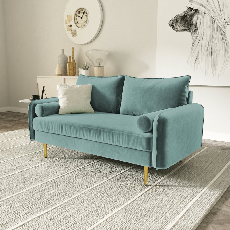 Bombalier 57.9'' Velvet Loveseat, Aqua Turquoise