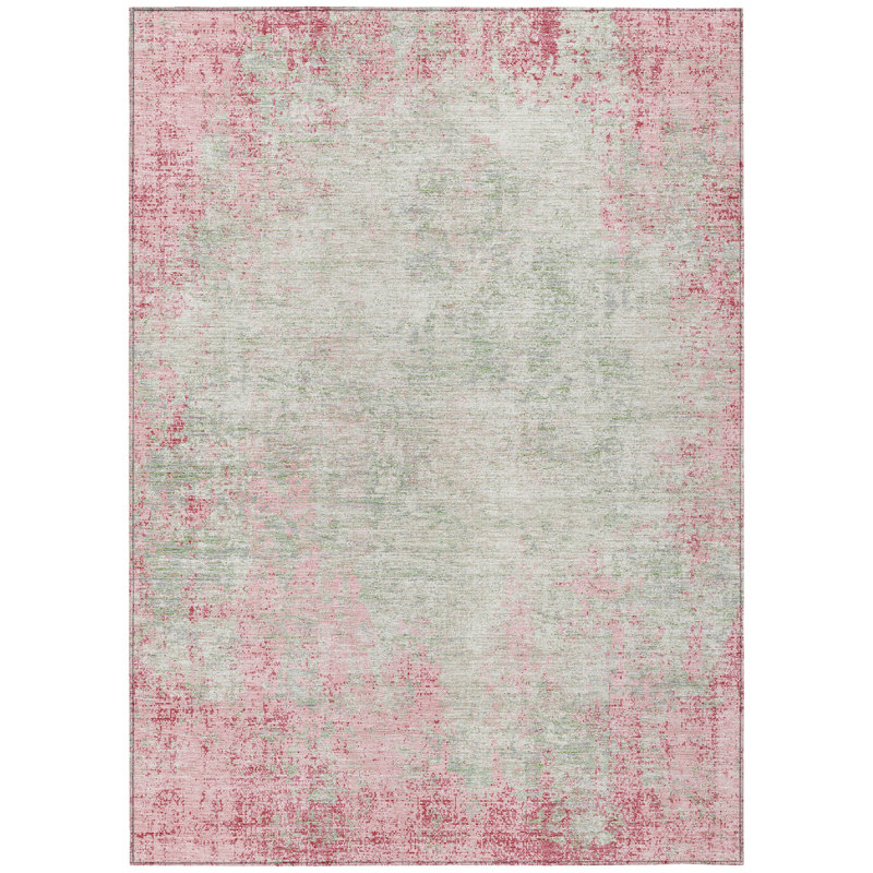 Tapis intérieur lavable abstrait 10 pi x 14 pi rose et ivoire