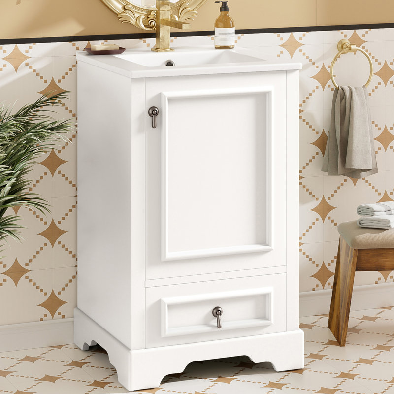 Meuble-lavabo moderne 20 po avec comptoir en céramique, Blanc