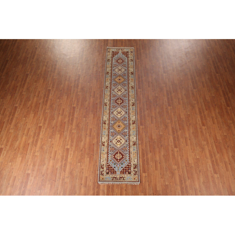 Tapis de couloir indien bleu clair Khotan 3 x 12