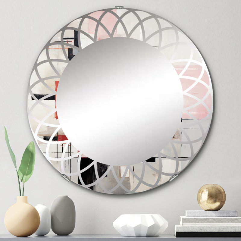 Miroir mural rond beige et rose, 24 po x 24 po