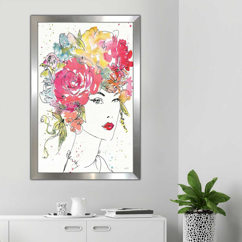 Personnages floraux I - Peinture, H 27,5 po x l 21,5 po x P 0,75 po, Encadrement argenté