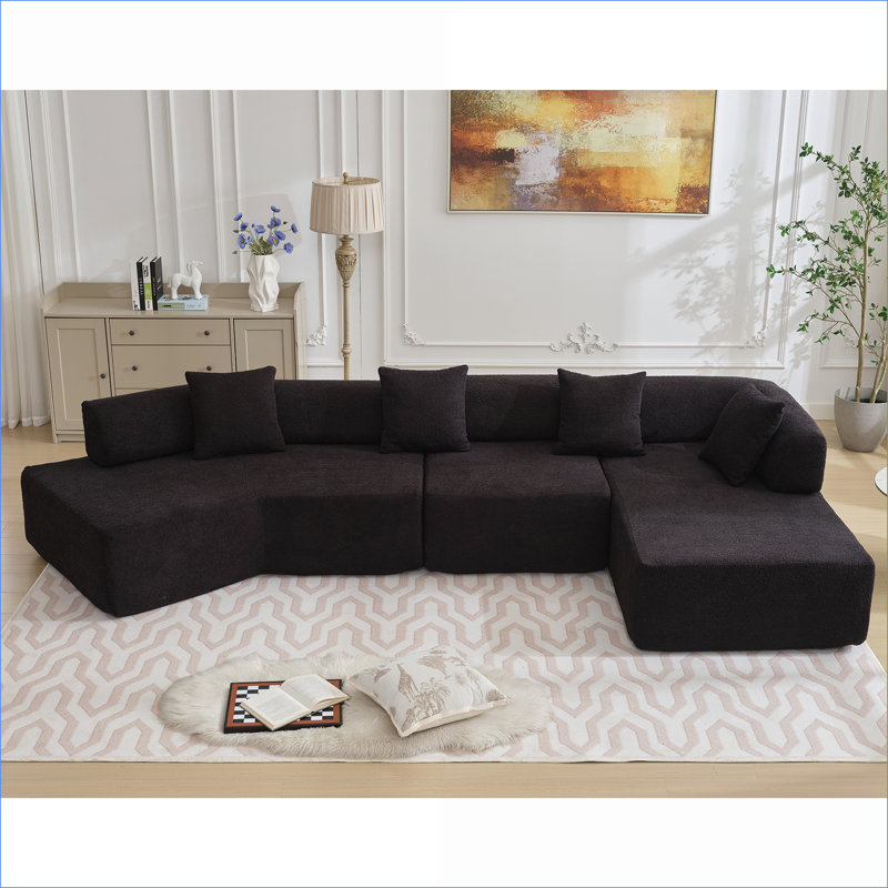 Canapé modulaire modulaire à 4 places en L 140 po pour salon modulaire | Noir | Polyester, Chenille noir