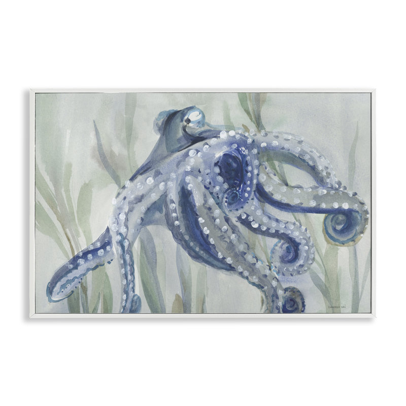«Deep Dweller Octopus», estampe numérique par Danhui Nai, Giclée encadrée blanc bord de mer, H 20 po x l 30 po