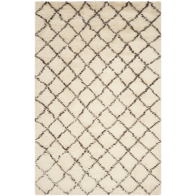 Tapis géométrique en laine / coton noué à la main Filips brun foncé / ivoire, Rectangle 6 pi x 9 pi