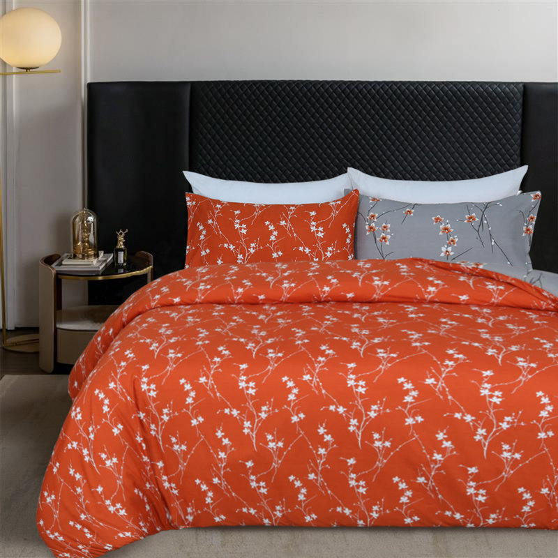 Ultra Soft Microfiber Dual Pattern Reversible Duvet Cover With Matching Pillow Covers, Rust Flower