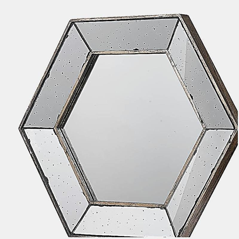 21" x 18" Hexagon Wall Mirror with Traditional Silver Finish, Home Decor Accent Mirror for Living Room, Entryway, Bedroom