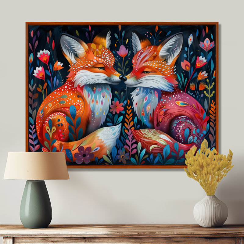 Cowart - Renard, art mural animal, H 30 po x l 40 po, Cadre flottant brun