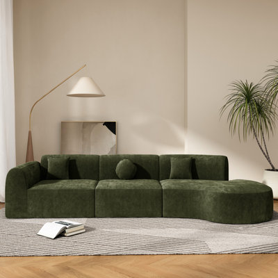 Canapé moderne incurvé 3 pièces de 140 pouces avec mousse haute densité, orientation à droite, entièrement assemblé, 4 places pour se détendre, style salon