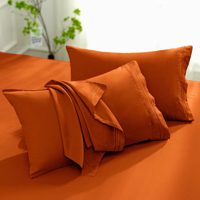 Microfiber Pillowcase Set - Rust Burnt Soft Washed Pillow Shams - Envelop Closure Pillow Covers (Set of 2), Caramel