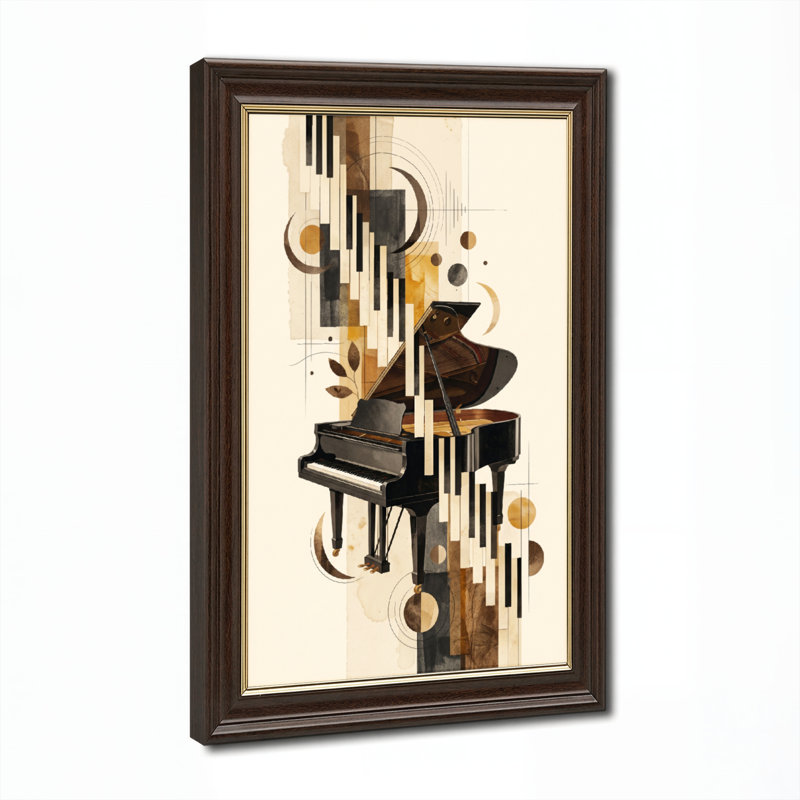 Art mural antique sur toile encadré doré pour le salon, la chambre à coucher, le bureau ou le vestibule - Décoration murale décorative avec piano abstrait